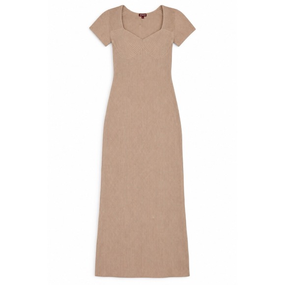 STAUD Dresses & Skirts - Staud Camden Ribbed Knit Sweater Maxi Dress Bustier Tan Beige L Sweetheart